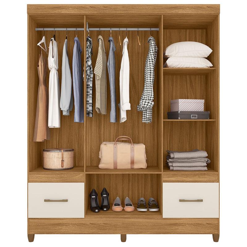 Guarda Roupa MS912 165cm 6 Portas Freijó Off White com Espelho